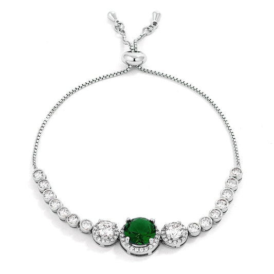 Adjustable Graduated Emerald Green & Clear Cubic Zirconia Bolo Style Tennis Bracelet Bracelets Das Juwel 