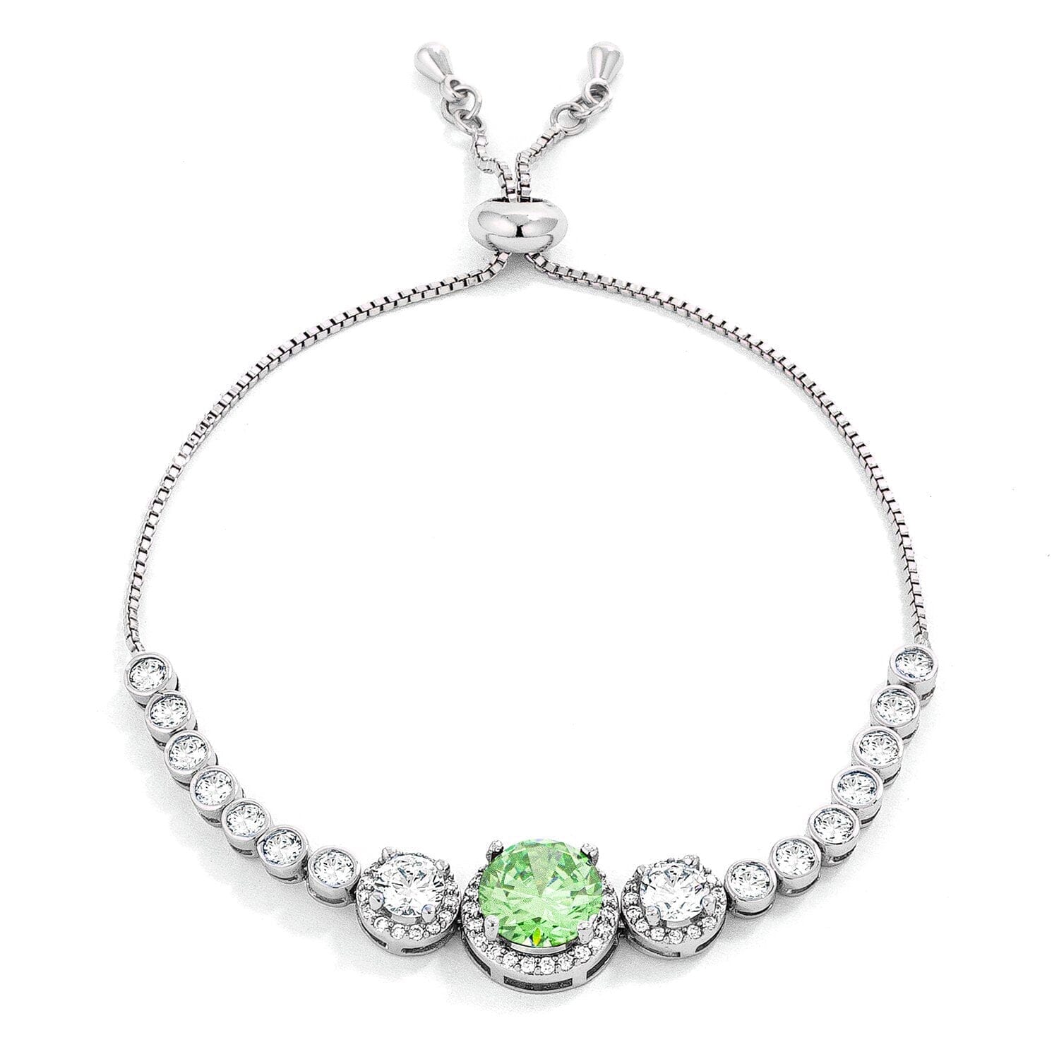 Adjustable Light Green & Clear Cubic Zirconia Bolo Style Tennis Bracelet Bracelets Das Juwel 