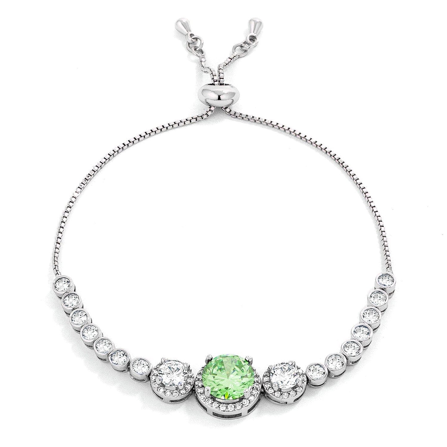 Adjustable Light Green & Clear Cubic Zirconia Bolo Style Tennis Bracelet  