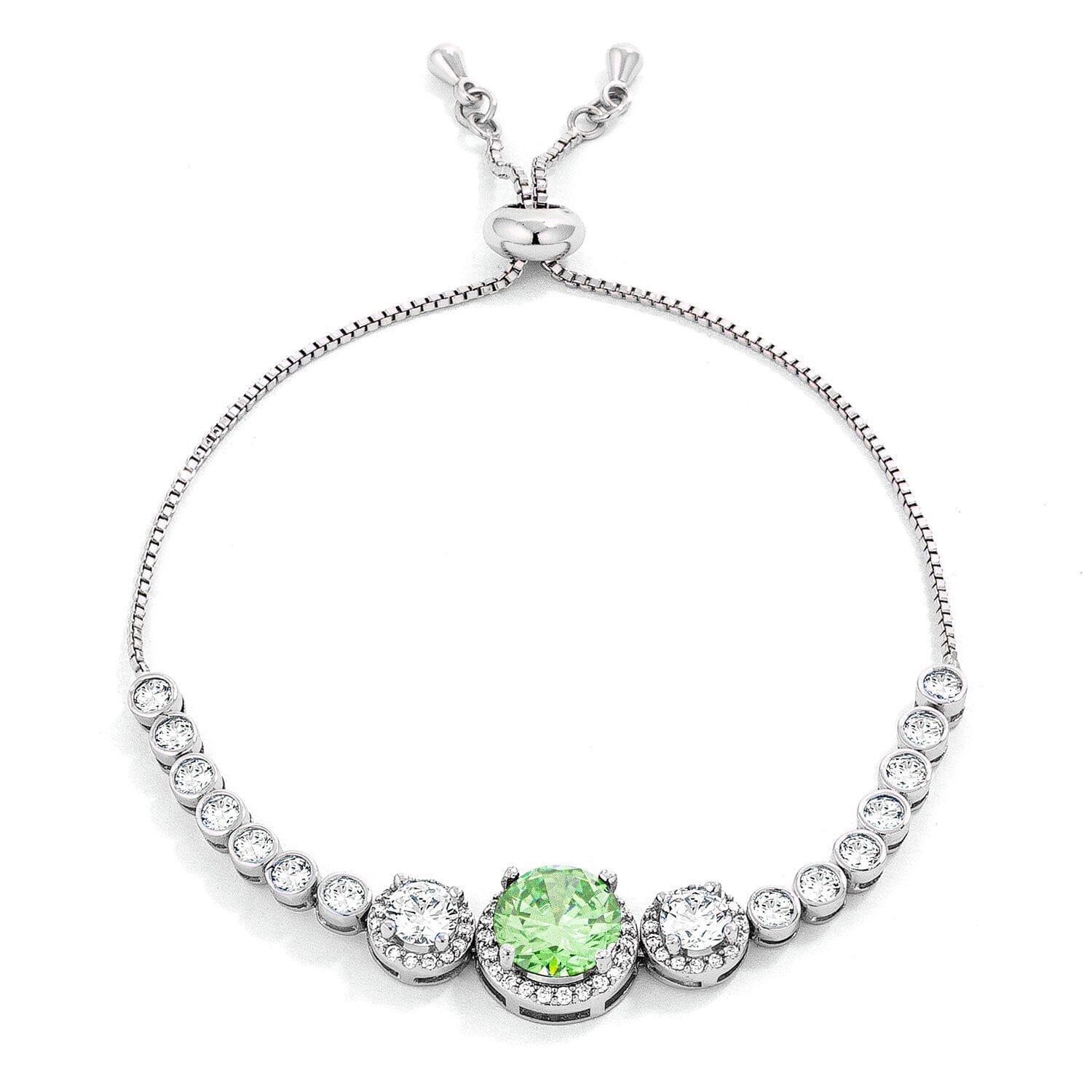 Adjustable Light Green & Clear Cubic Zirconia Bolo Style Tennis Bracelet  
