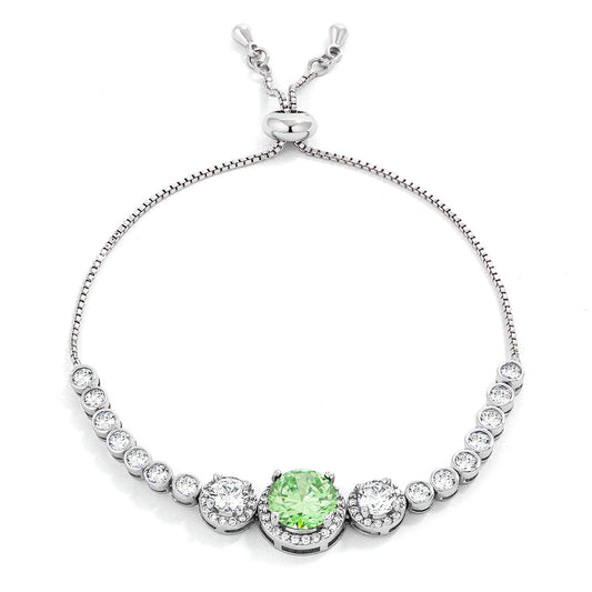 Adjustable Light Green & Clear Cubic Zirconia Bolo Style Tennis Bracelet  