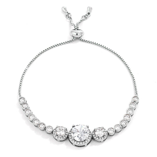 Adjustable Rhodium Plated Graduated Clear Cubic Zirconia Bolo Style Tennis Bracelet Bracelets Das Juwel 