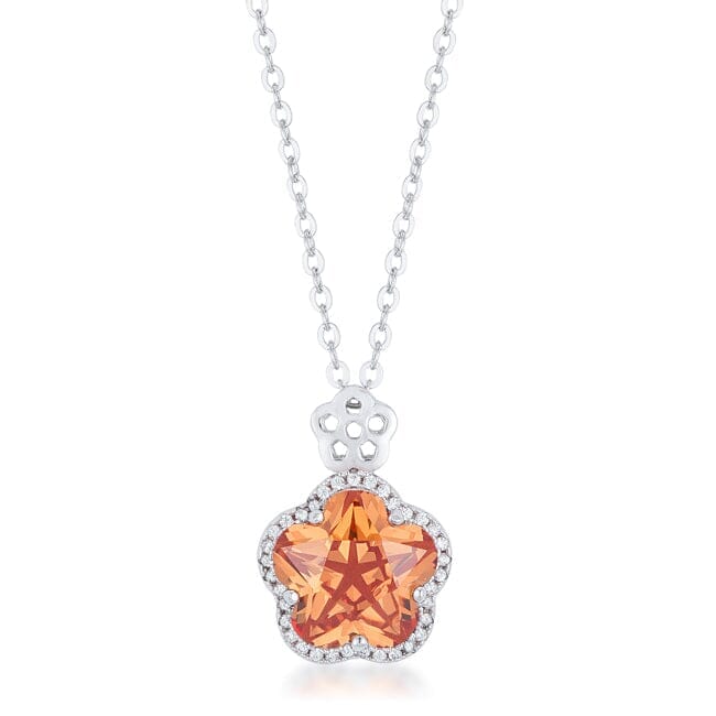 Beautiful Floral Cut Champagne Cubic Zirconia Pendant  