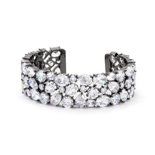Bejeweled Cubic Zirconia Cuff Black Tone Bracelets Das Juwel 