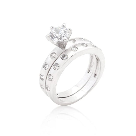 Bezel Set Round Cut Bridal Ring Set  