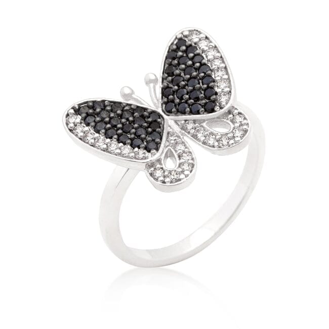 Black and White Cubic Zirconia Butterfly Ring Rings Das Juwel 