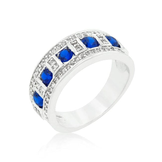 Blue and Clear Encrusted Rhodium Plated Ring Rings Das Juwel 