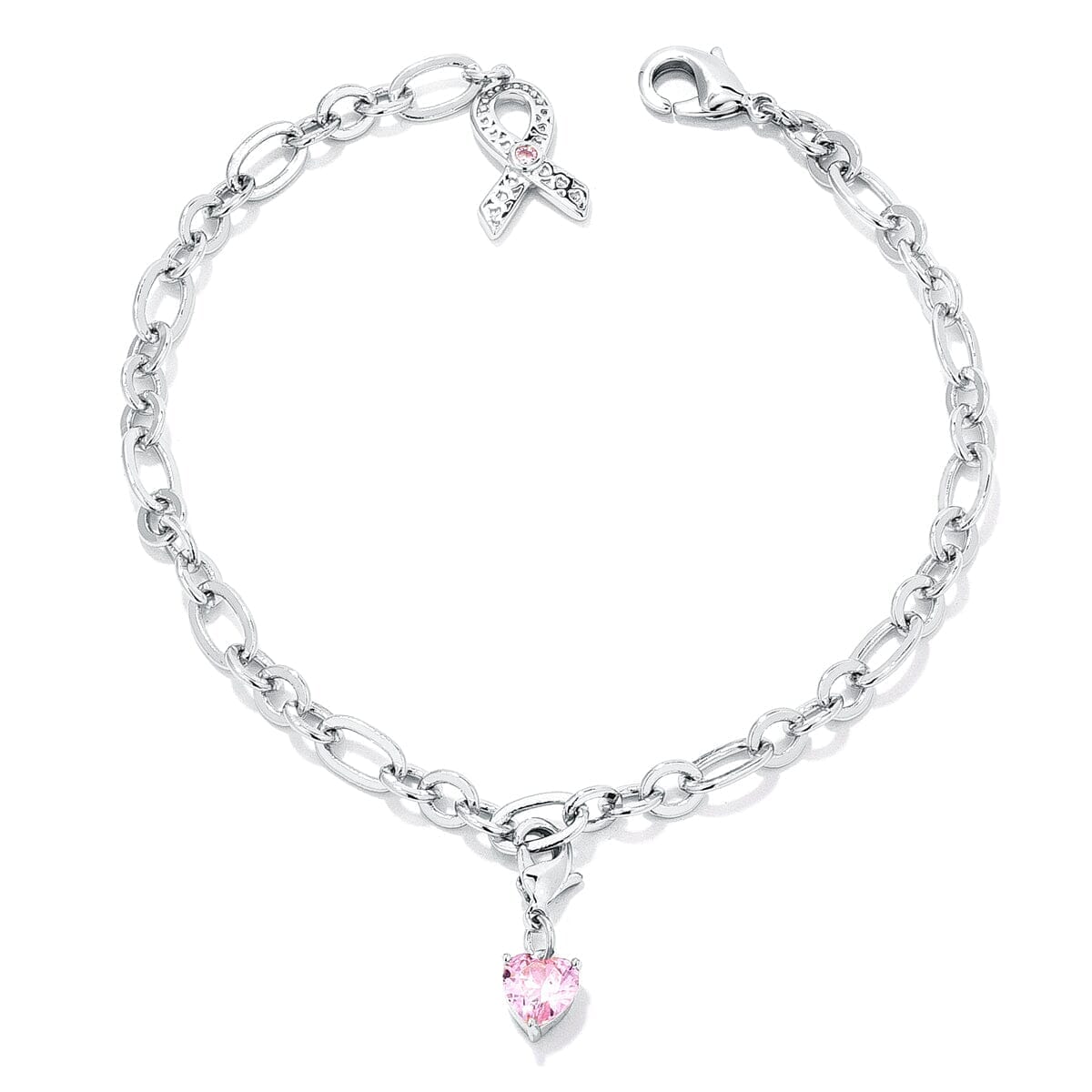 Breast Cancer Awareness Ribbon and Heart Charm Bracelet Bracelets Das Juwel 