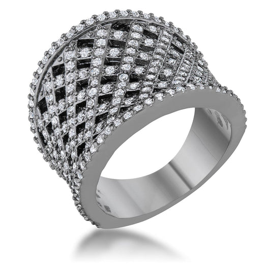 Brin 1.4ct Cubic Zirconia Hematite Wide Woven Style Ring Rings Das Juwel 