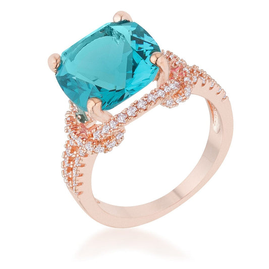 Charlene 6.2ct Aqua Cubic Zirconia Rose Gold Classic Statement Ring Rings Das Juwel 