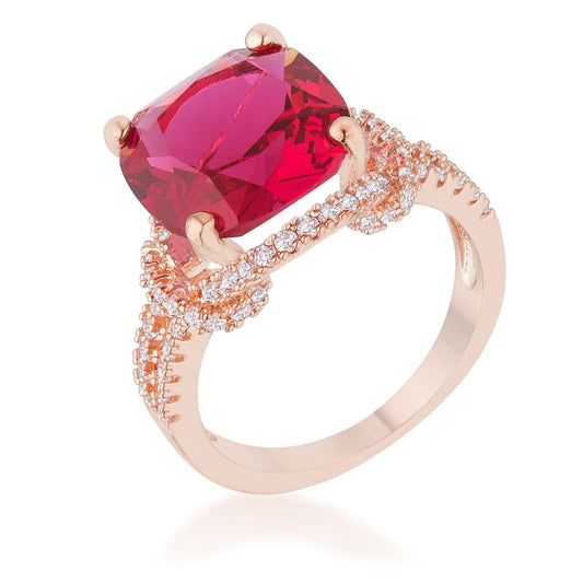 Charlene 6.2ct Ruby Cubic Zirconia Rose Gold Classic Statement Ring Rings Das Juwel 