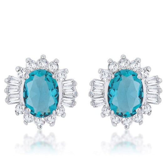 Chrisalee 3.3ct Aqua Cubic Zirconia Rhodium Classic Stud Earrings Earrings Das Juwel 