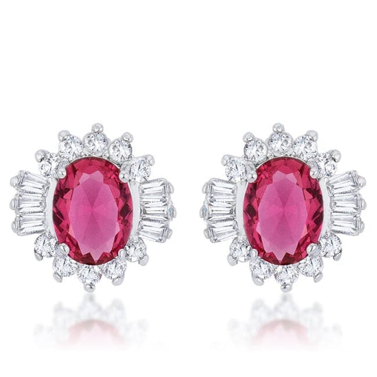 Chrisalee 3.3ct Ruby Cubic Zirconia Rhodium Classic Stud Earrings Earrings Das Juwel 