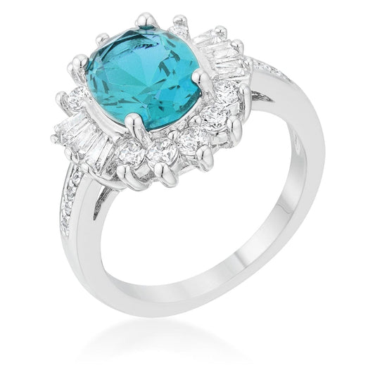 Chrisalee 3ct Aqua Cubic Zirconia Rhodium Classic Ring  