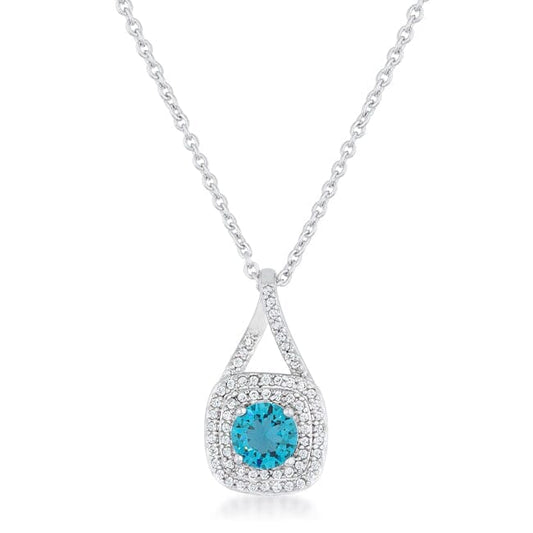 Christal 1.2ct Aqua Cubic Zirconia Rhodium Classic Necklace Pendants Das Juwel 