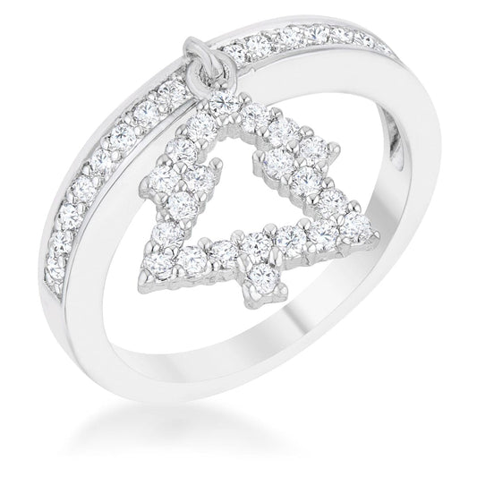 Christmas Tree 0.3ct Cubic Zirconia Rhodium Holiday Charm Ring  