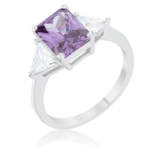 Classic Amethyst Rhodium Engagement Ring  