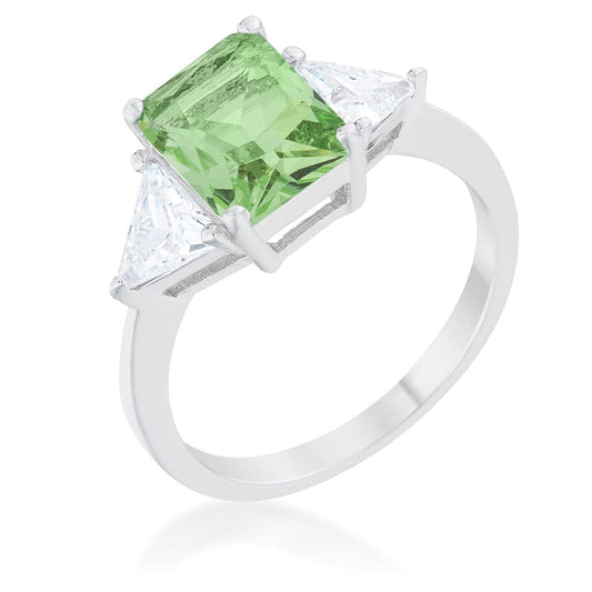 Classic Apple Green Rhodium Engagement Ring  