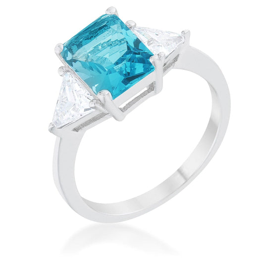 Classic Blue Topaz Rhodium Engagement Ring  