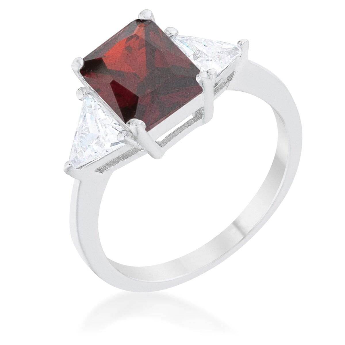 Classic Garnet Rhodium Engagement Ring  