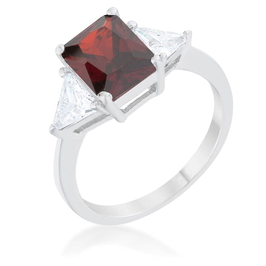 Classic Garnet Rhodium Engagement Ring  