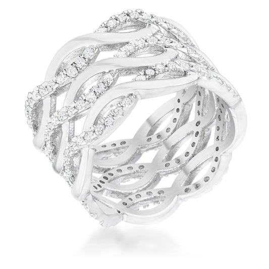 Contemporary 0.88ct Cubic Zirconia Rhodium Twist Wide Cocktail Ring Rings Das Juwel 