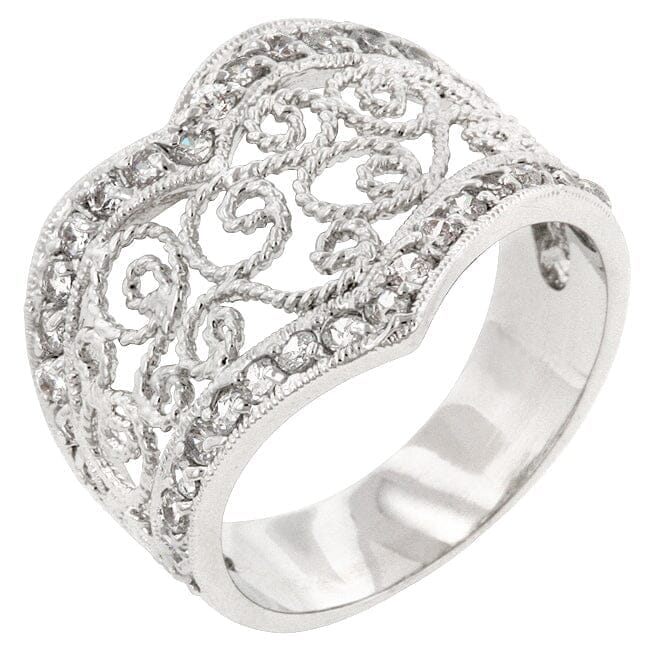 Cubic Zirconia Filigree Hearts Ring  
