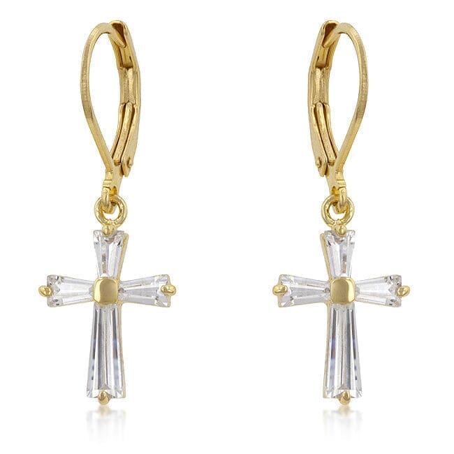 Cubic Zirconia Goldtone Finish Cross Earrings Earrings Das Juwel 