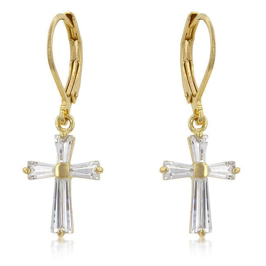 Cubic Zirconia Goldtone Finish Cross Earrings Earrings Das Juwel 