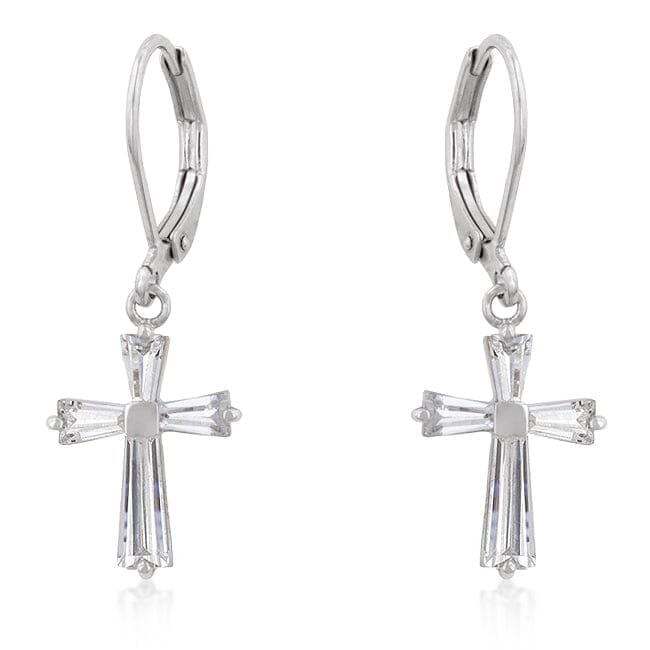 Cubic Zirconia Rhodium Plated Finish Cross Earrings Earrings Das Juwel 