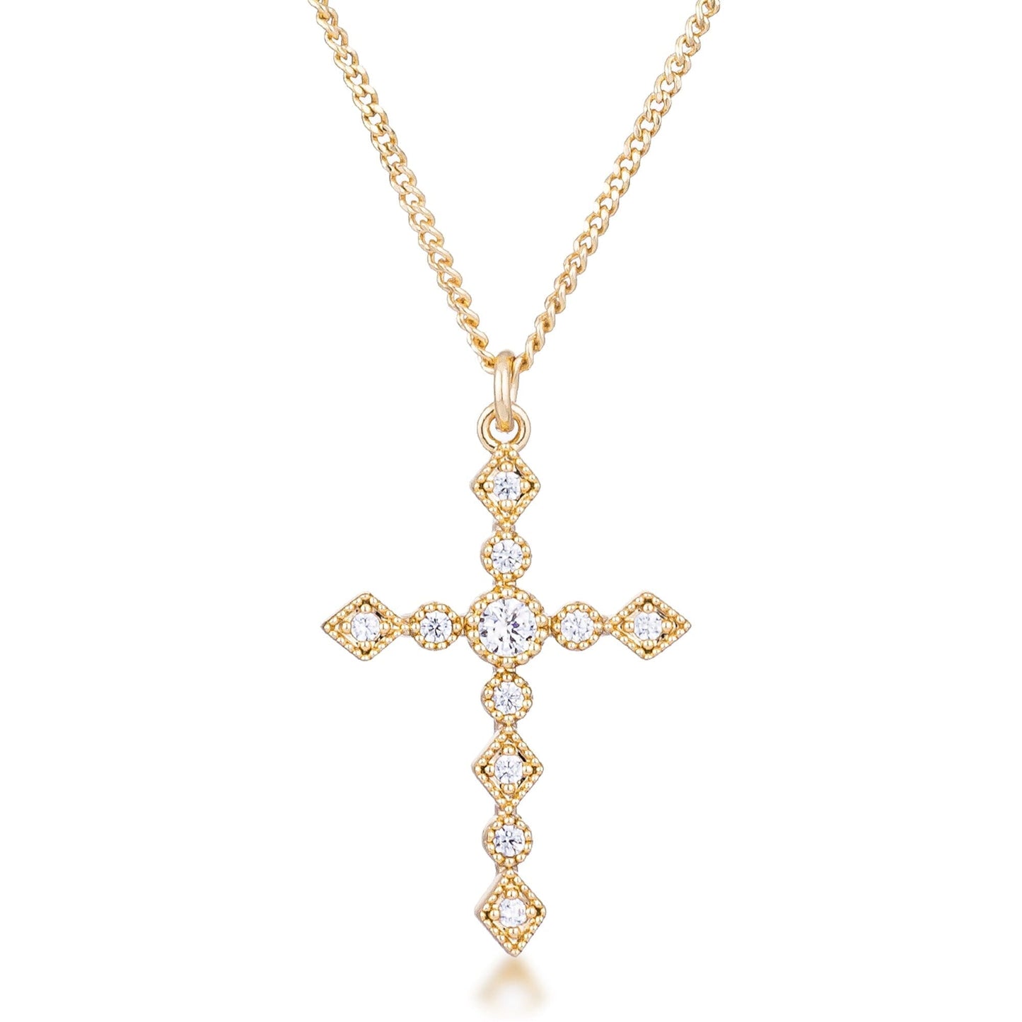 Dainty Art Deco Gold Plated Clear Cubic Zirconia Cross Pendant Pendants Das Juwel 