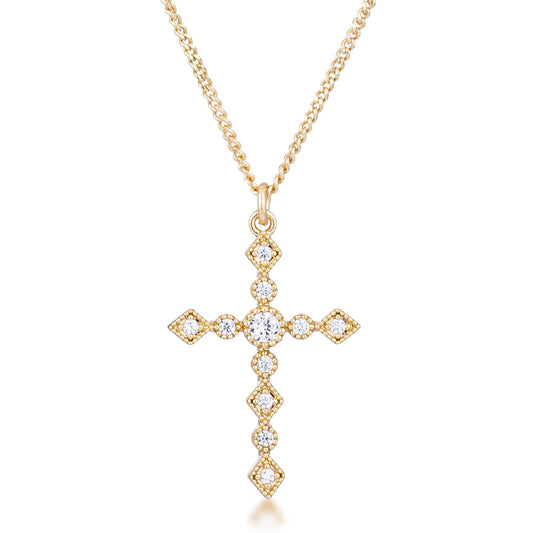 Dainty Art Deco Gold Plated Clear Cubic Zirconia Cross Pendant Pendants Das Juwel 