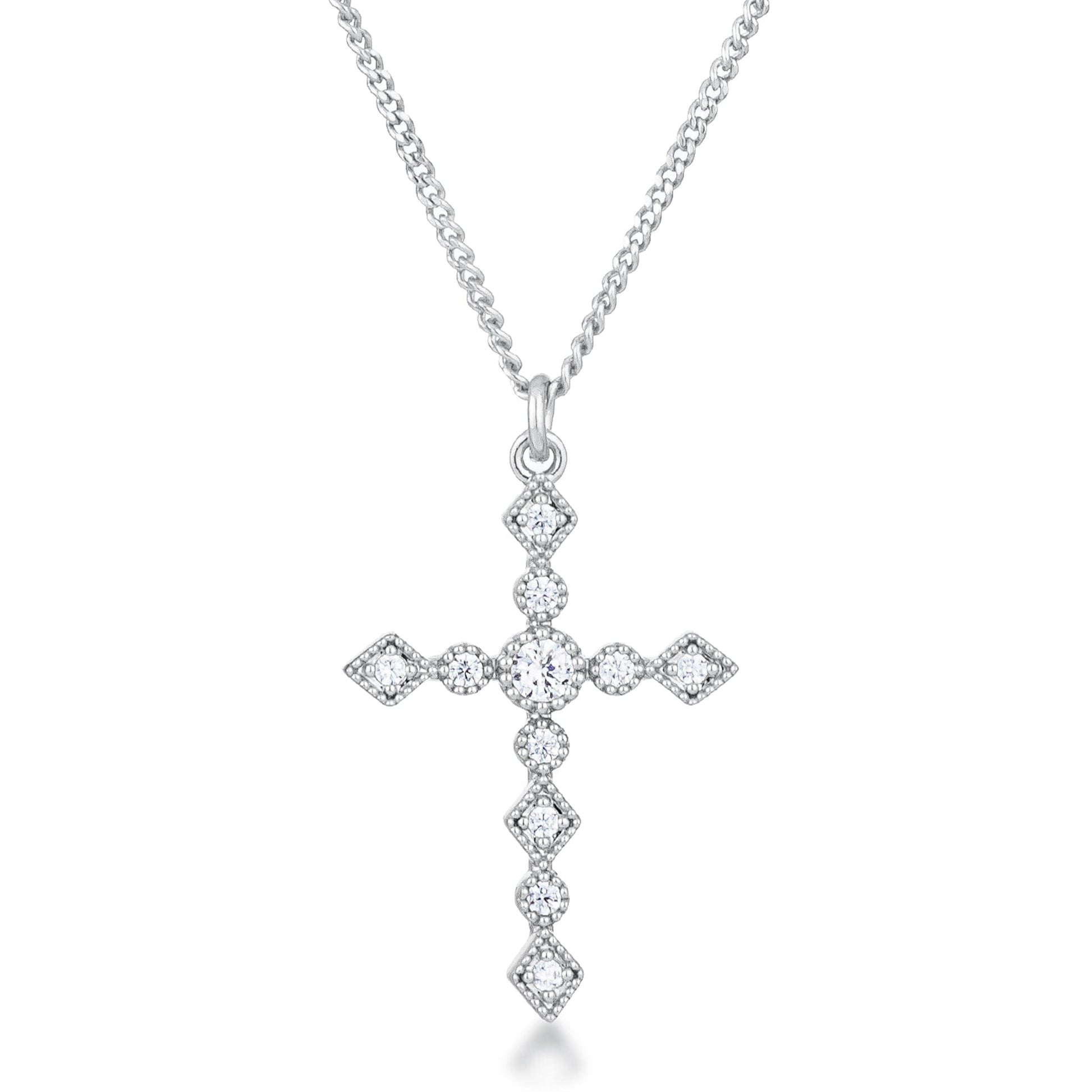 Dainty Art Deco Rhodium Plated Clear Cubic Zirconia Cross Pendant Pendants Das Juwel 