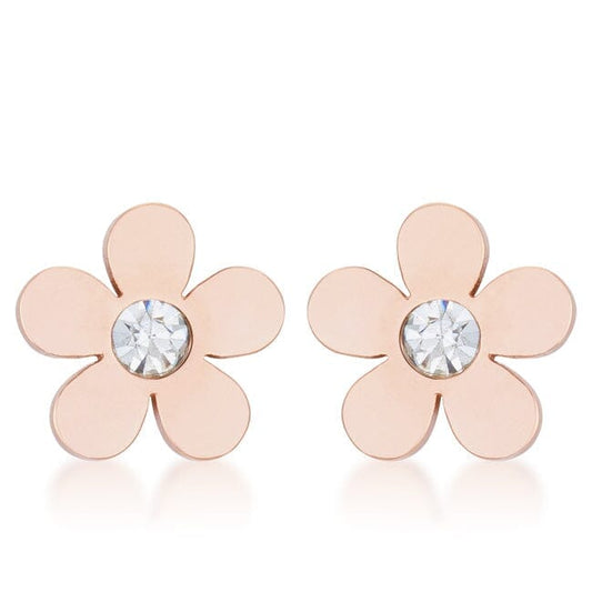 Daisy 0.3ct Cubic Zirconia Rose Gold Stainless Steel Flower Stud Earrings Earrings Das Juwel 