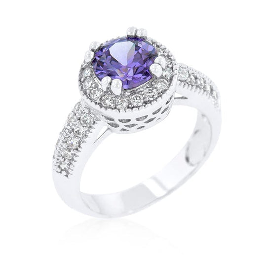 Dark Purple Halo Engagement Ring  