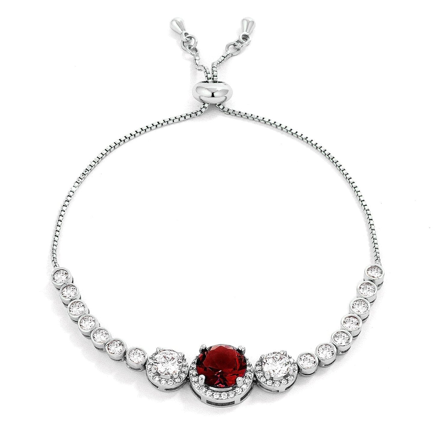 Deep Red and Clear Cubic Zirconia Bolo Style Tennis Bracelet Bracelets  