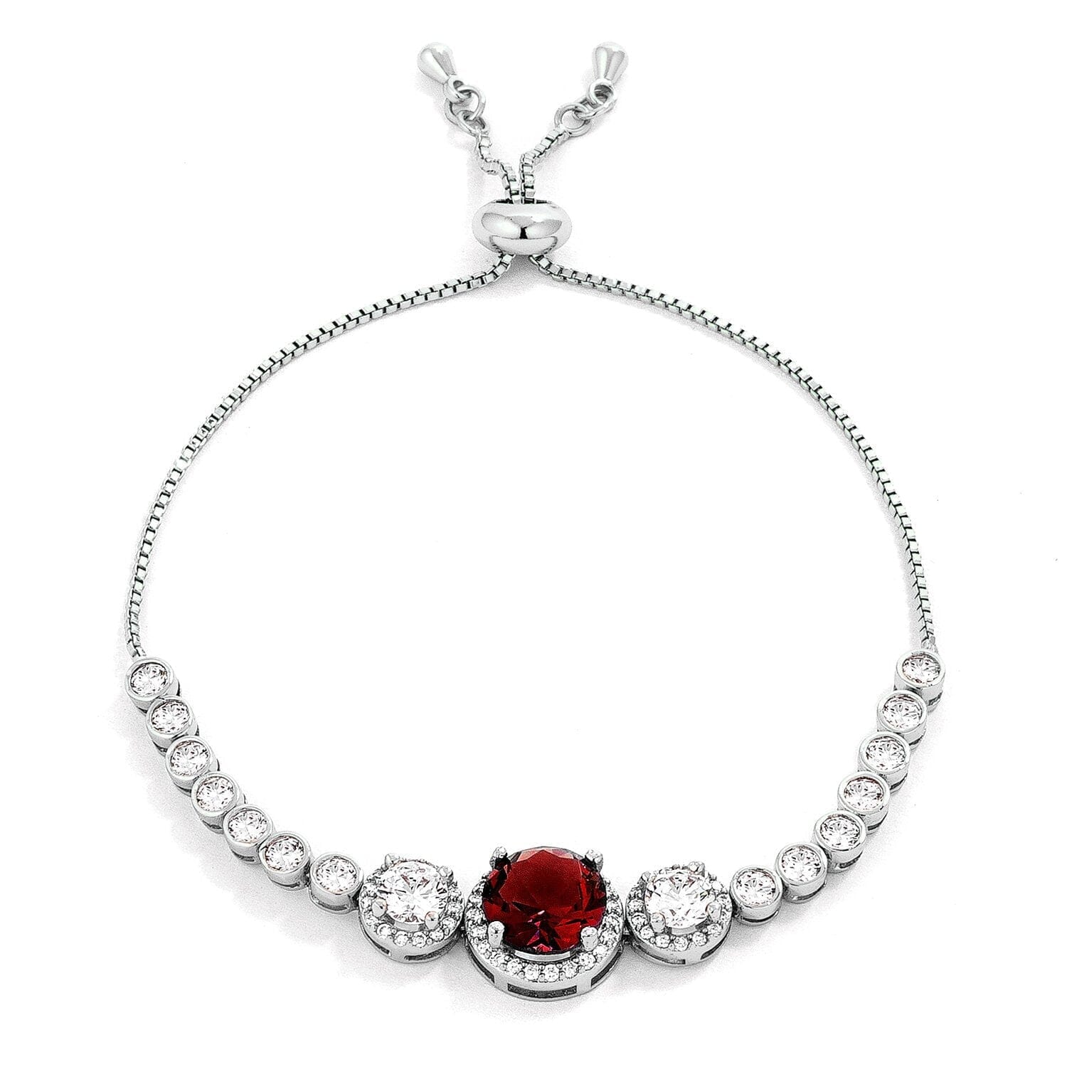 Deep Red and Clear Cubic Zirconia Bolo Style Tennis Bracelet Bracelets  