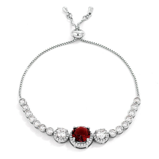 Deep Red and Clear Cubic Zirconia Bolo Style Tennis Bracelet Bracelets  