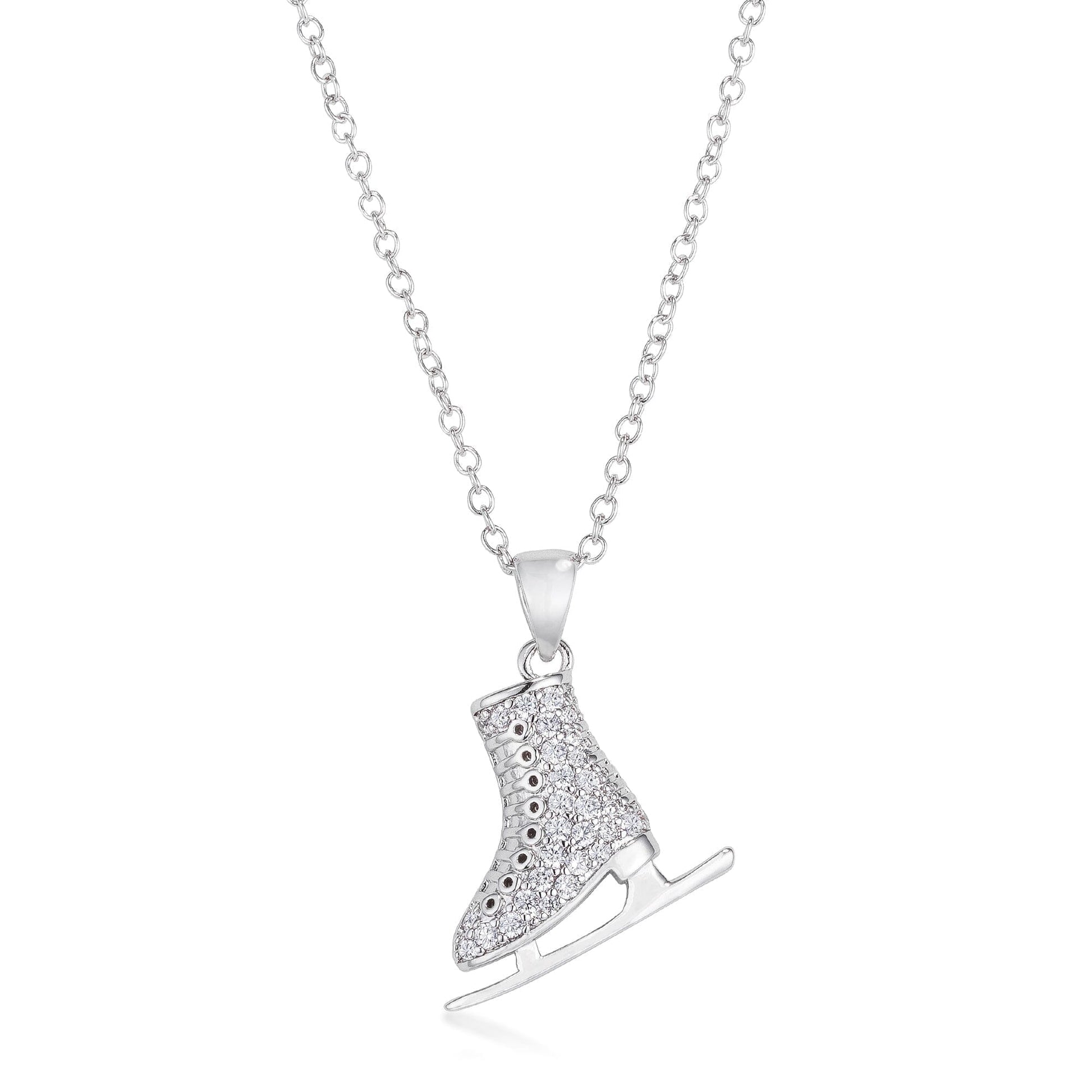 Delicate .4Ct Rhodium Plated Ice Skate Pendant  