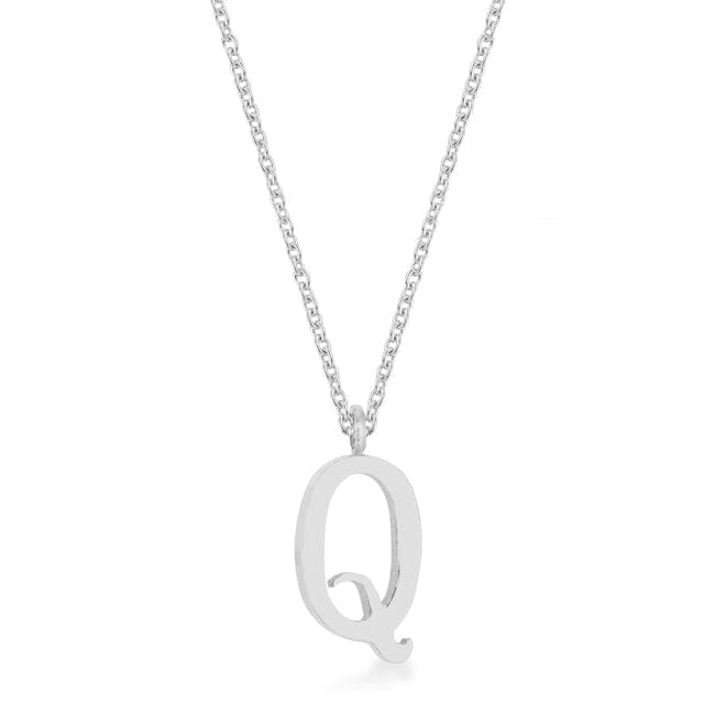Elaina Rhodium Stainless Steel Q Initial Necklace Pendants Das Juwel 