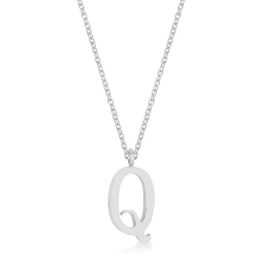 Elaina Rhodium Stainless Steel Q Initial Necklace Pendants Das Juwel 