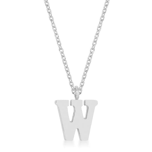 Elaina Rhodium Stainless Steel W Initial Necklace Pendants Das Juwel 