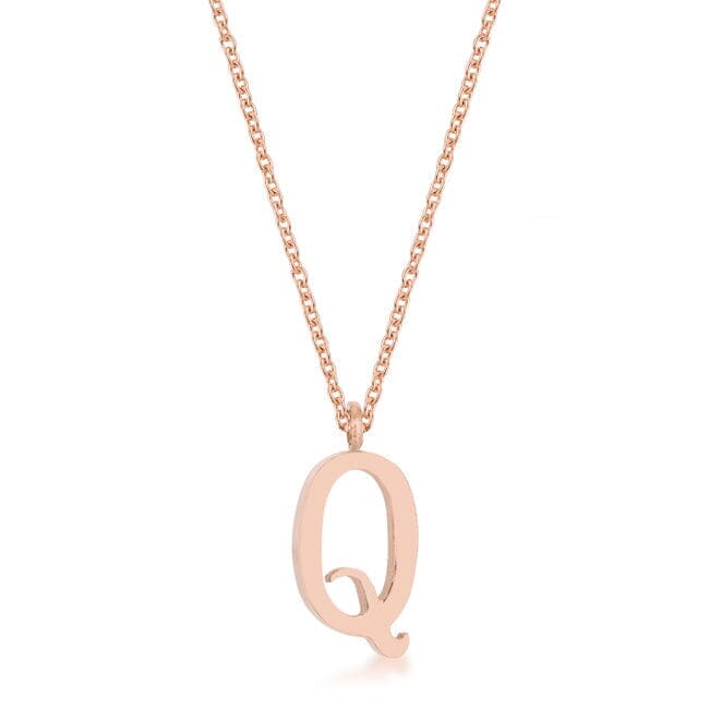 Elaina Rose Gold Stainless Steel Q Initial Necklace Pendants Das Juwel 