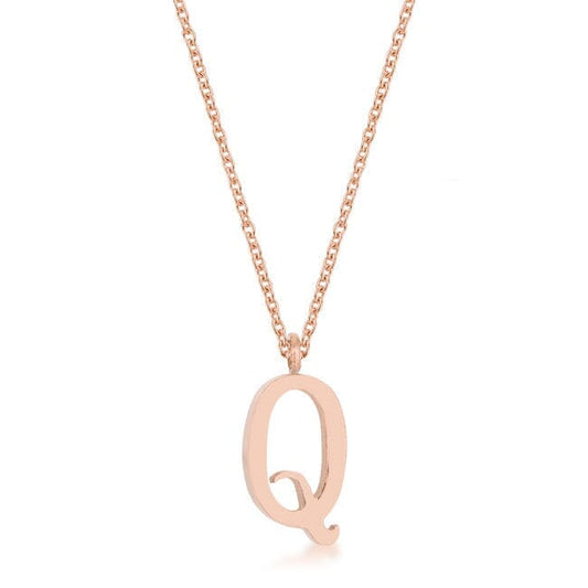 Elaina Rose Gold Stainless Steel Q Initial Necklace Pendants Das Juwel 
