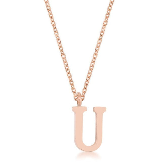 Elaina Rose Gold Stainless Steel U Initial Necklace Pendants Das Juwel 