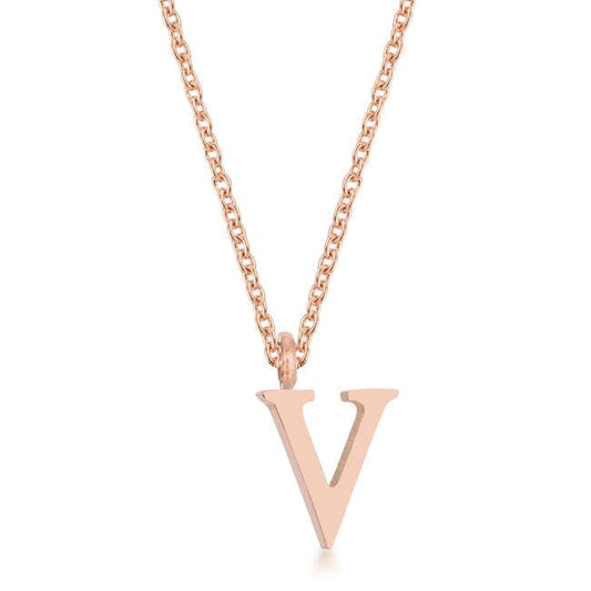 Elaina Rose Gold Stainless Steel V Initial Necklace Pendants Das Juwel 