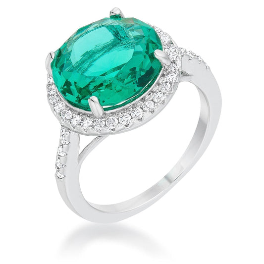 Emie 7.3ct Blue Green Cubic Zirconia Rhodium Classic Ring  