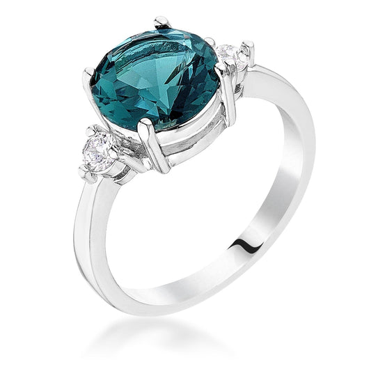 Exquisite Blue Green Three Stone Cubic Zirconia Engagement Ring  