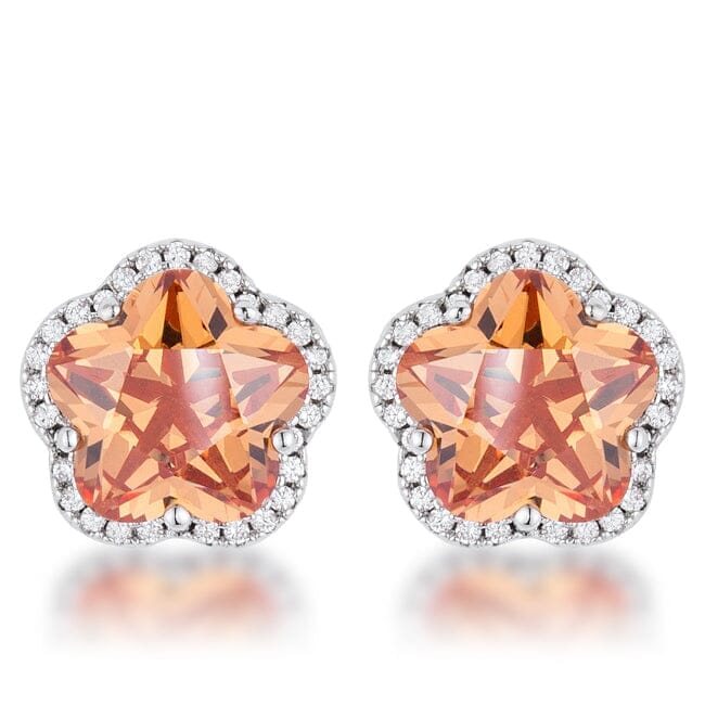 Floral Cut Champagne Cubic Zirconia Stud Earrings Earrings Das Juwel 