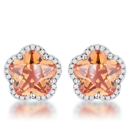 Floral Cut Champagne Cubic Zirconia Stud Earrings Earrings Das Juwel 
